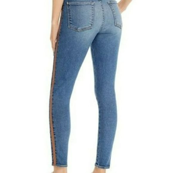 7 For All Mankind Ankle Skinny Jean High Waist Gold Stripe Blue Women's 27 - Picture 7 of 15
